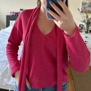 NWT Zara pink coral knit sweater v-neck scarf tie bow attached size small